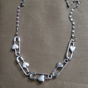 Heart safety pin necklace